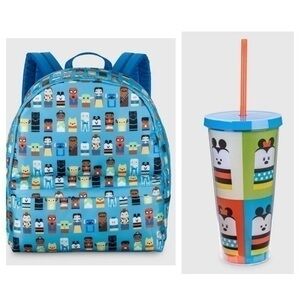 Disney Mickey Minnie Mouse Allover Character 14” Backpack 20 oz Tumbler Set NEW